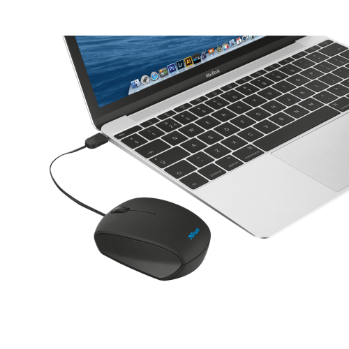 Компактная мышь для MacBook Trust USB-C с убирающимся кабелем и разъемом USB Type-C